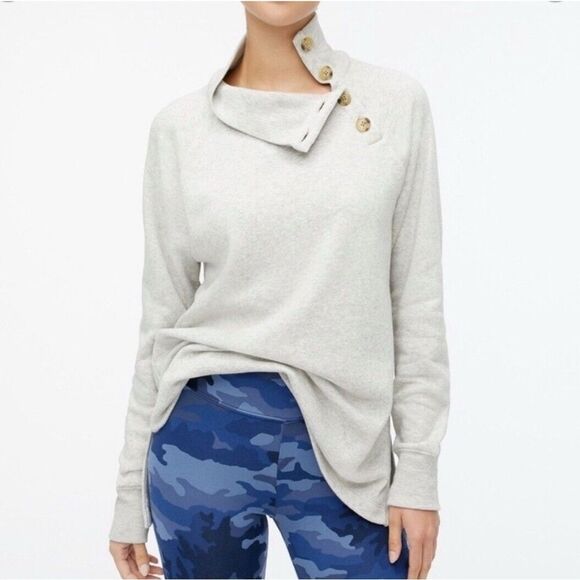 J. Crew Wide Button-Collar Tunic Sweatshirt – Cloudspun Fleece Green Size M - Picture 2 of 7